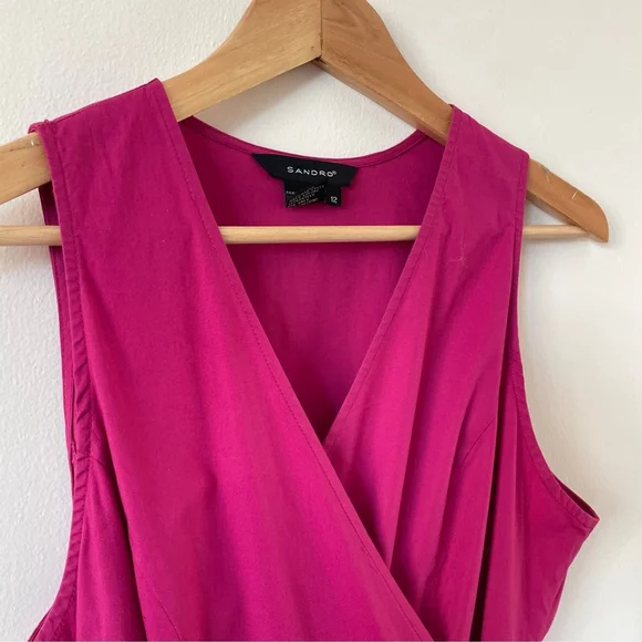 Sandro Fuchsia Pink Sleeveless Wrap Cotton Summer Dress 12 - Picture 6 of 8